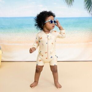 Baby Rashguard Swimsuit in Beach Day Cream Romper Unisex UPF 50+ NEW